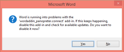 Word add-in message